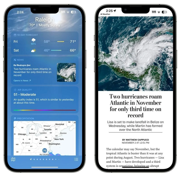 河口苹果14维修分享iPhone 14手机如何看天气时顺带看新闻 